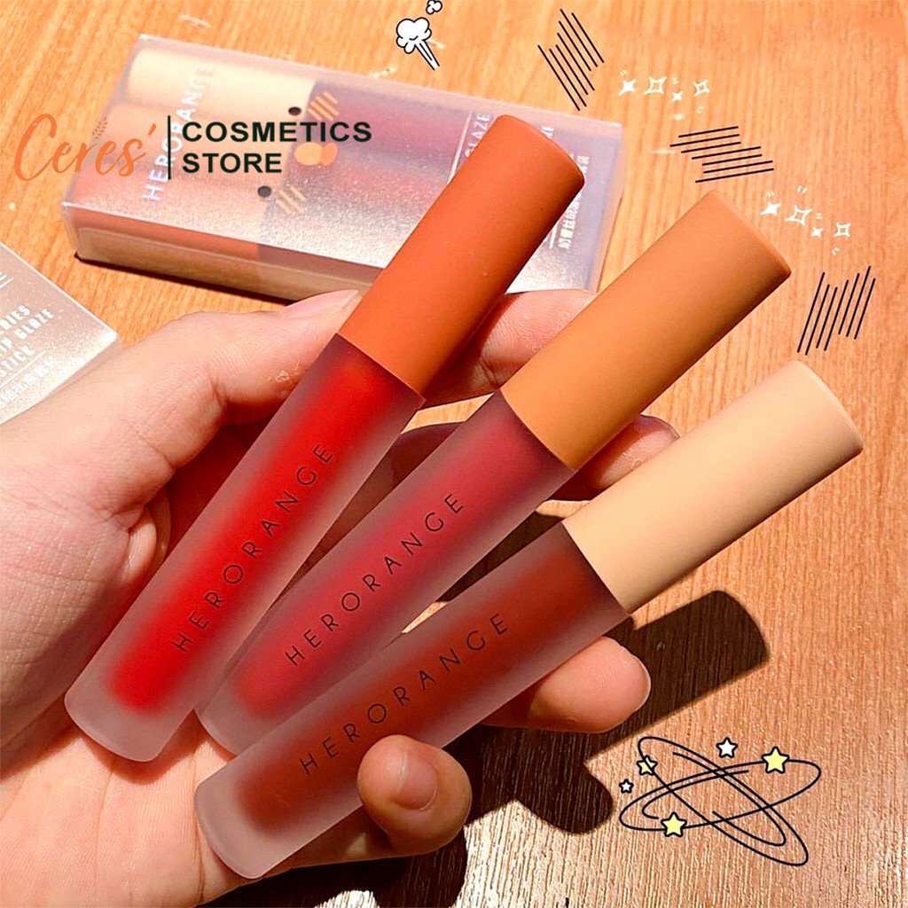 Son Kem Lì 💄𝑭𝒓𝒆𝒆𝒔𝒉𝒊𝒑💄 Son Herorange - Son Dưỡng Kem Lì Nội Địa Trung Set 3 Cây | BigBuy360 - bigbuy360.vn