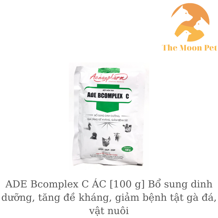ADE Bcomplex C ÁC [100 g] Bột hòa tan Bổ sung dinh dưỡng, tăng đề kháng, giảm b.ệnh tật gà đá, vật nuôi