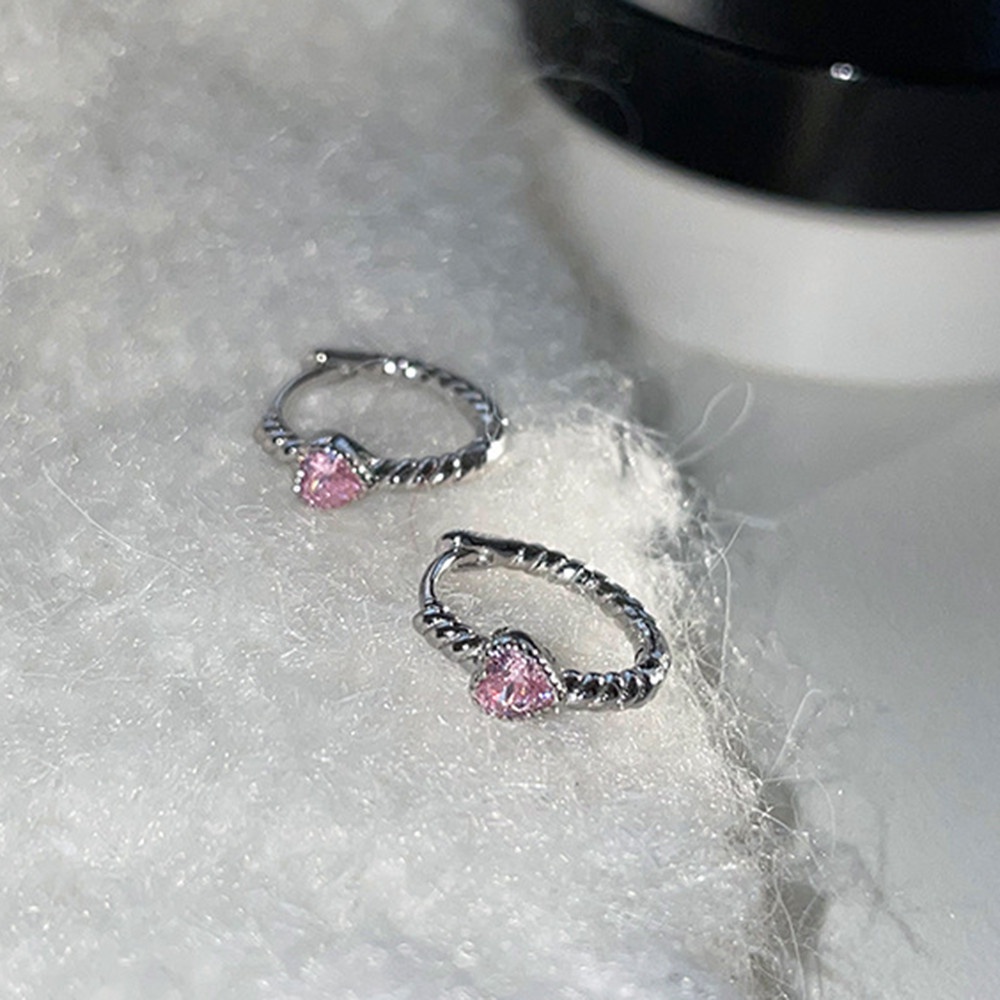 Khuyên Tai Dạng Xoắn Đính Đá Zircon Màu Hồng Phong Cách Hàn Quốc Thời Trang Cho Nữ