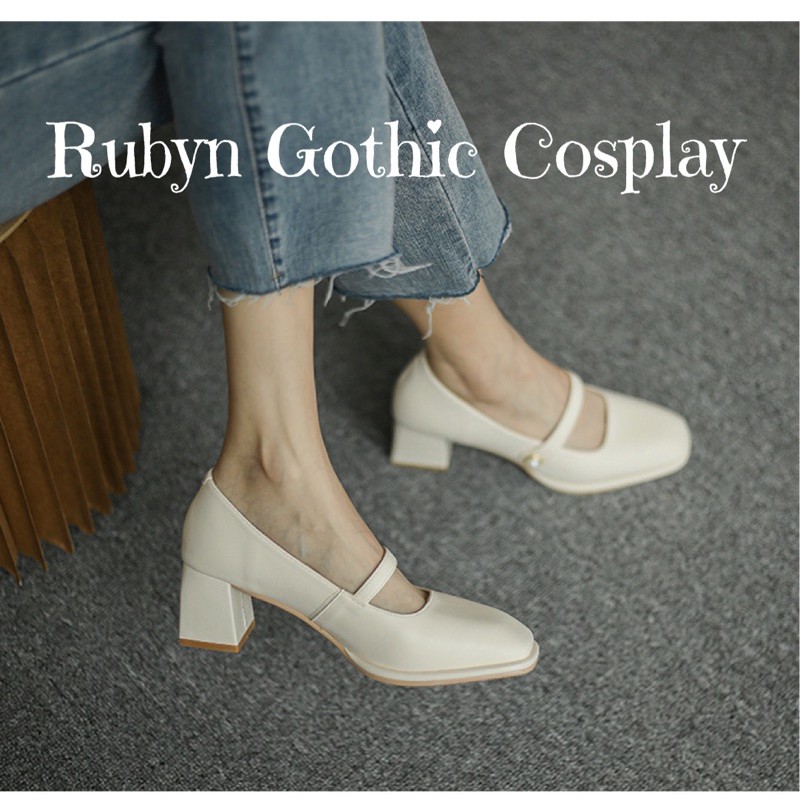 [Sẵn]  Giày Lolita Retro Cao Gót Tiểu Thư Vintage ( Đen và Trắng sữa ) Size 35 - 40