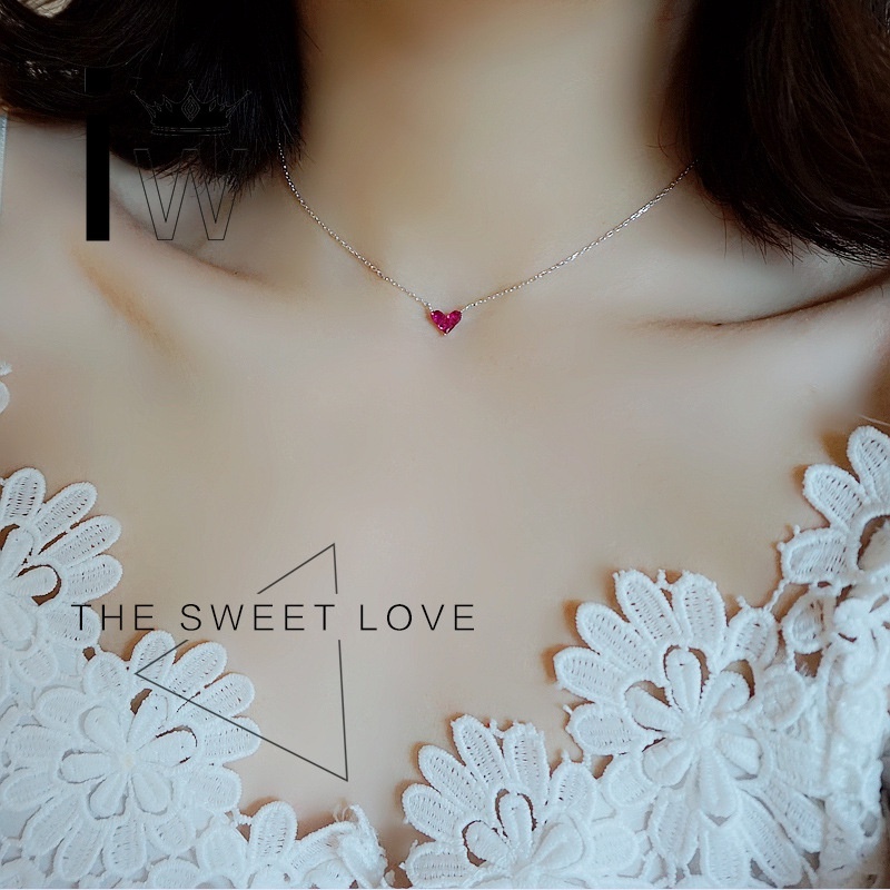 Thời Trang Vòng cổ Mặt Trái Tim Đính Đá Zircon Đỏ