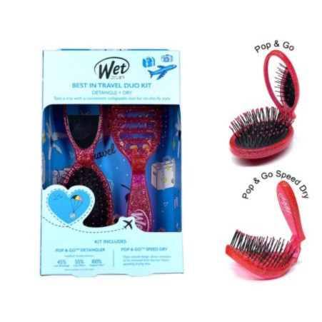 [CHÍNH HÃNG] Combo 2 lược gỡ rối WET BRUSH dòng mini gấp gọn màu đỏ