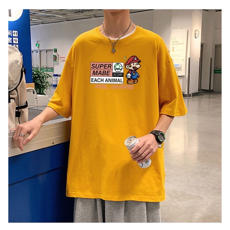 [Rẻ vô địch] Áo thun cotton tay lỡ dáng rộng unisex freesize dành cho nam và nữ -Mario