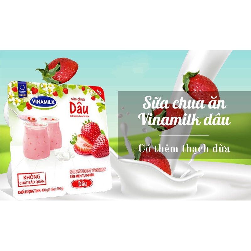 SỮA CHUA ĂN VINAMILK HƯƠNG DÂU - VỈ 4 HỘP X 100G