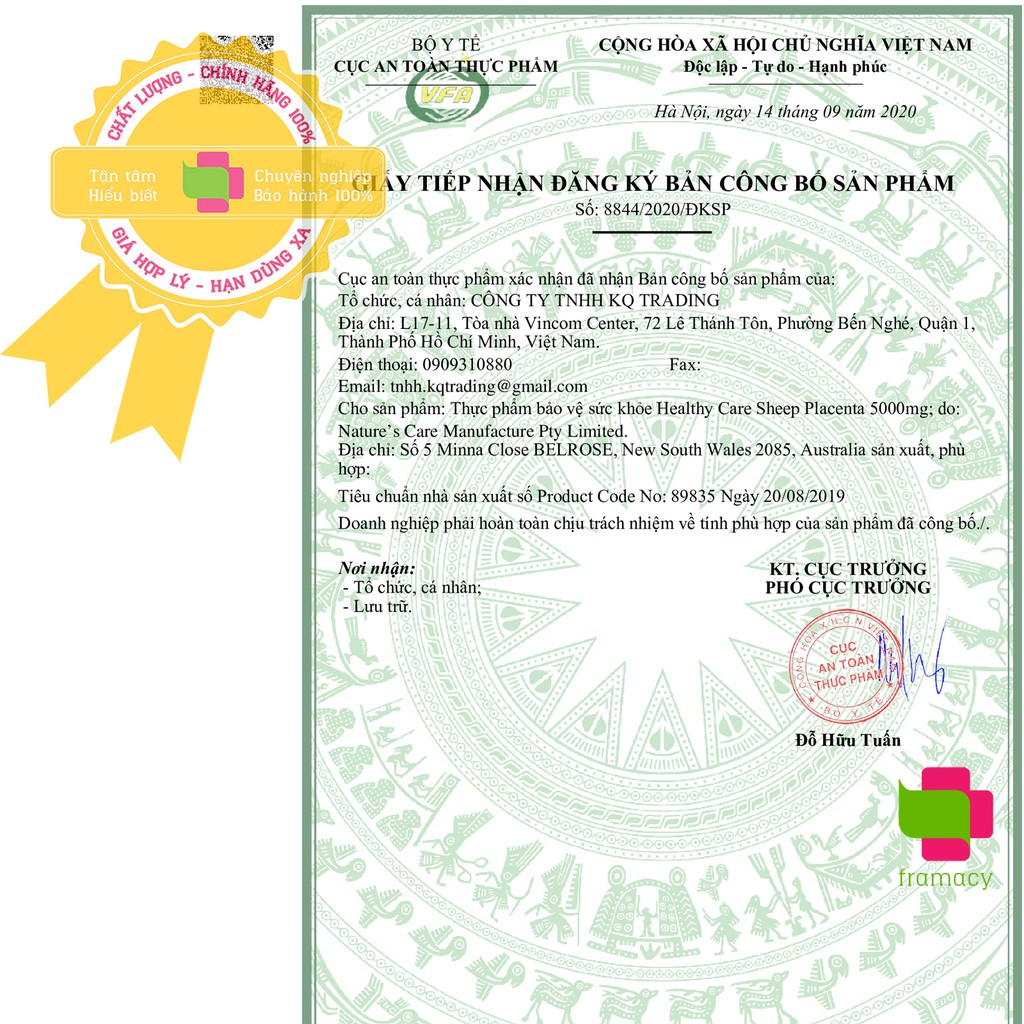 Nhau Thai Cừu Healthy Care Sheep Placenta 5000mg, Úc (100v) giúp da sáng bóng mịn màng cho người trên 18 tuổi