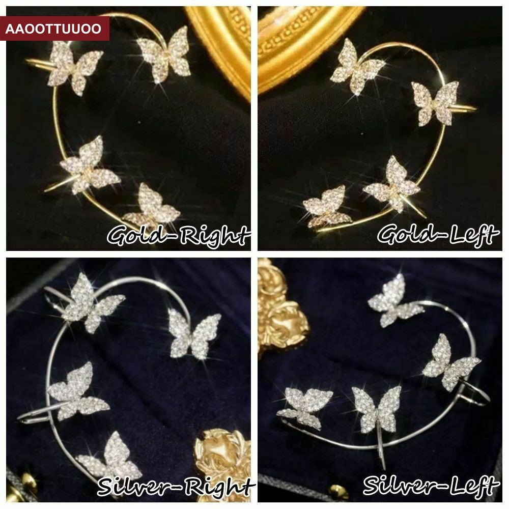 Khuyên kẹp vành tai hình bướm đính đá zircon thời trang lấp lánh