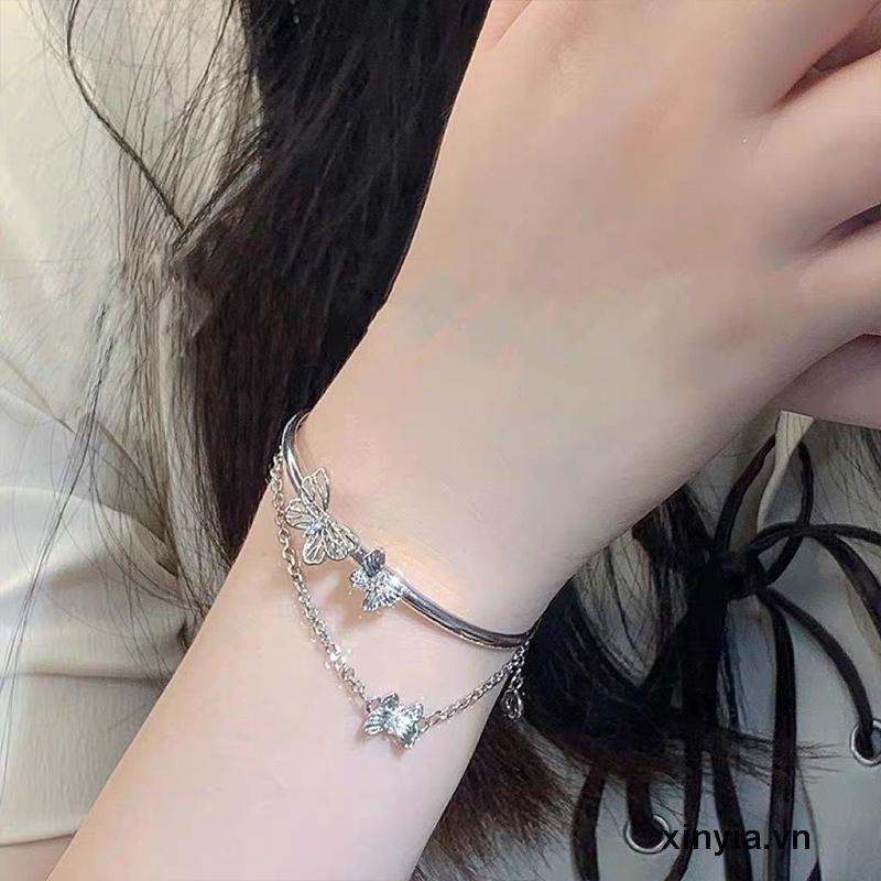 Vòng Tay Hai Lớp Bằng Hợp Kim Hình Bướm Thời Trang Dành Cho Nữ