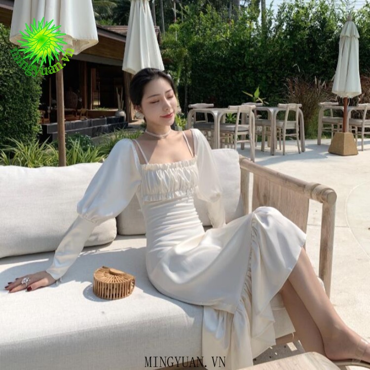 ( Mingyuan ) New style long-sleeved dress mid-length fishtail skirt