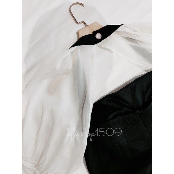 Đầm LULI Phối Tay Voan Cutout Lưng có sẵn mút ngực phù hợp đi tiệc sang chảnh, dạo chơi phố