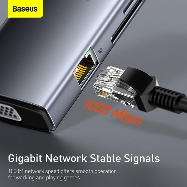 Cổng chuyển đổi Type C Baseus Hub Gleam Series 11 in 1 HDMI x2 , USB 3.0 x3 , VGA x1 TF SD Jack 3.5 PD x1