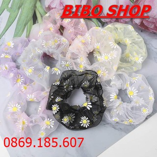 Dây Buộc Tóc Họa Tiết Hoa Cúc Thời Trang Cho Nữ, Dây Cột Tóc Vải Scunchies Mẫu In Hoa Cúc