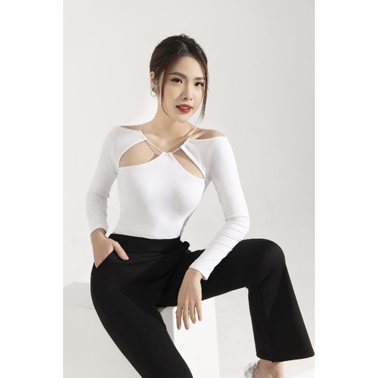 ÁO BODYSUIT CỔ SAO TRẮNG