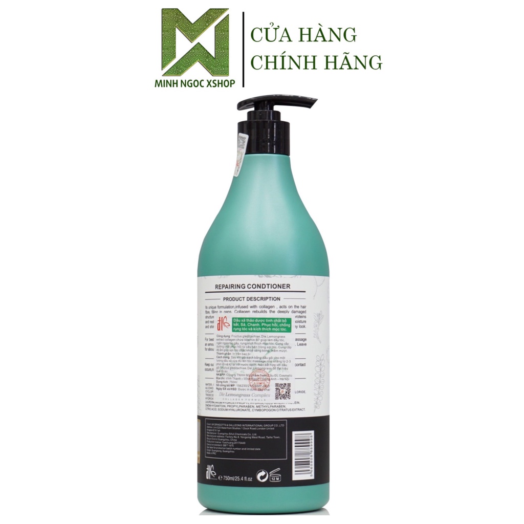 Dầu xả thảo dược tinh chất bồ kết, sả, chanh ĐL ĐLE Lemongrass 750ML, phục hồi chống rụng kích mọc tóc