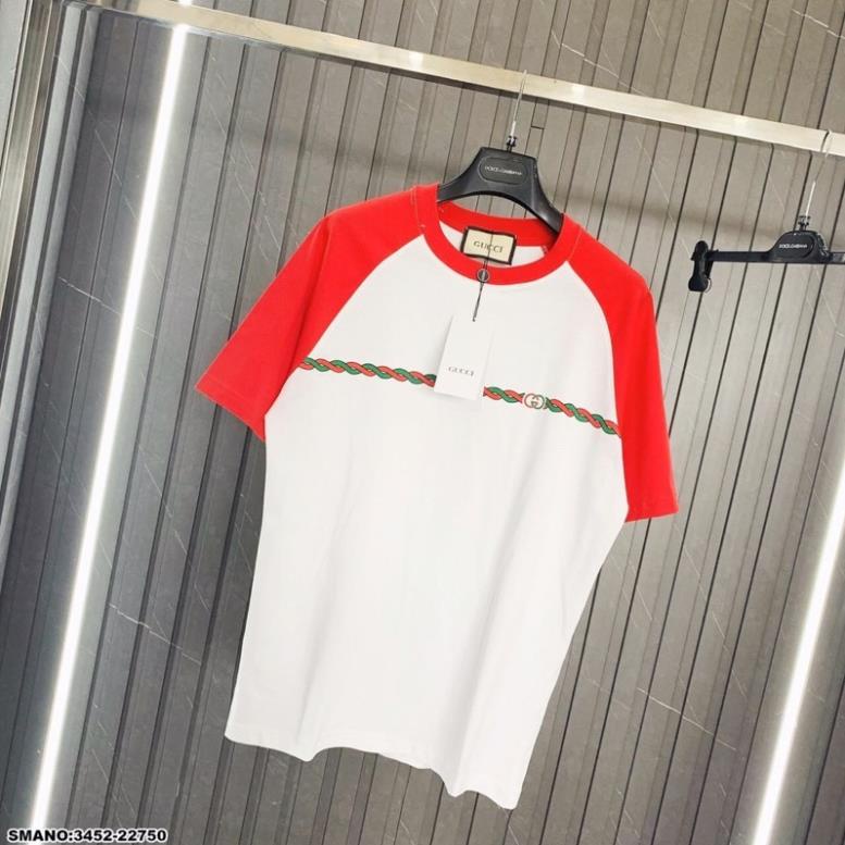 Áo Thun Unisex Trắng Vạch Ngang Logo GC Cực Chất - Áo Phông Unisex GC Đơn Giản Siêu Đẹp