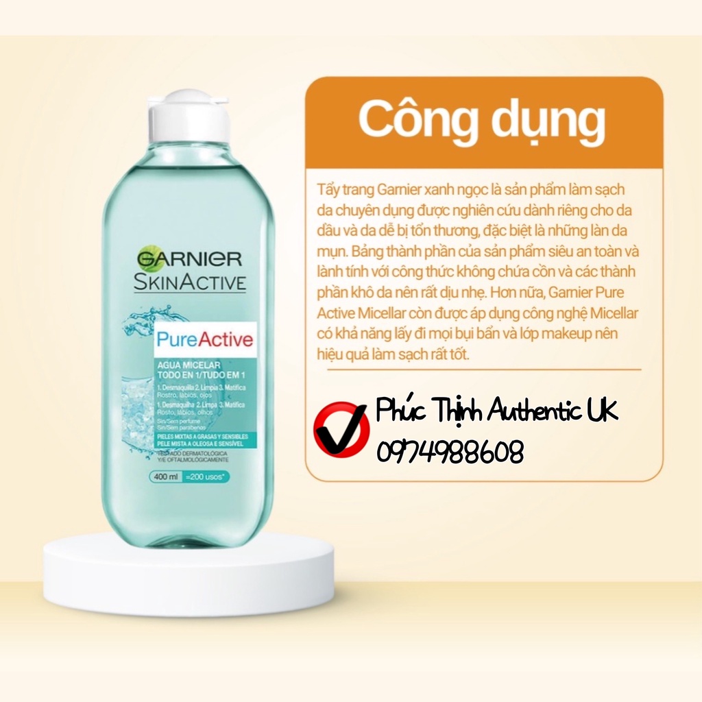 Nước Tẩy Trang Garnier Làm Sạch Sâu Lớp Trang Điểm 400 ml