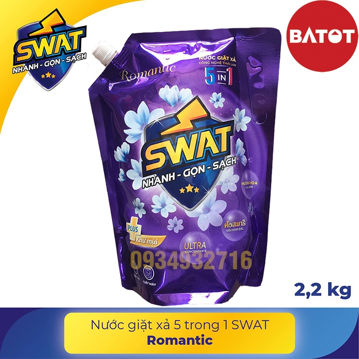 Nước giặt xả Swat luxury 5 trong 1 Thế Hệ Mới Túi 2.2kg