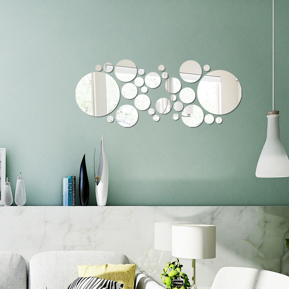Bộ 28 miếng dán tường tráng gương 3D độc đáo trang trí nhà cửa/ phòng khách/ nhà tắm