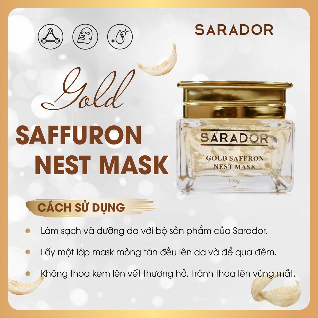 Gold Saffron Nest Mask SARADOR mặt nạ ngủ cao cấp trắng da từ tổ yến, HA, vàng nano có thể thay kem dưỡng ban đêm