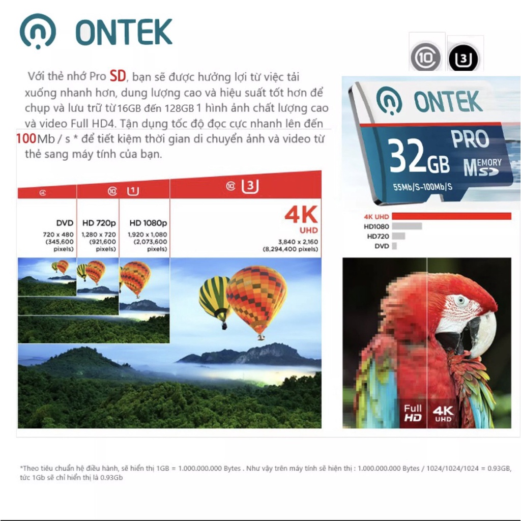 [THẺ + ADAPTER]Thẻ nhớ MicroSD ONTEK PRO 64G/32GB chính hãng tốc độ cao cho camera WIFI, Camera hành trình