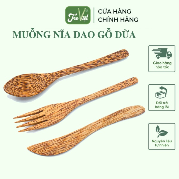 Dao - Nĩa - Muỗng gỗ dừa  - Tre Việt
