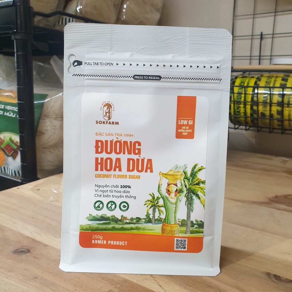 Đường hoa dừa Sokfarm 135gr , 250gr chế biến từ 100% mật hoa dừa tươi