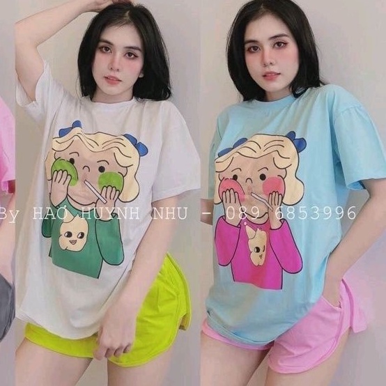 Sét bộ thun cô gái tay ngắn xinh xắn  màu sắc rực rỡ