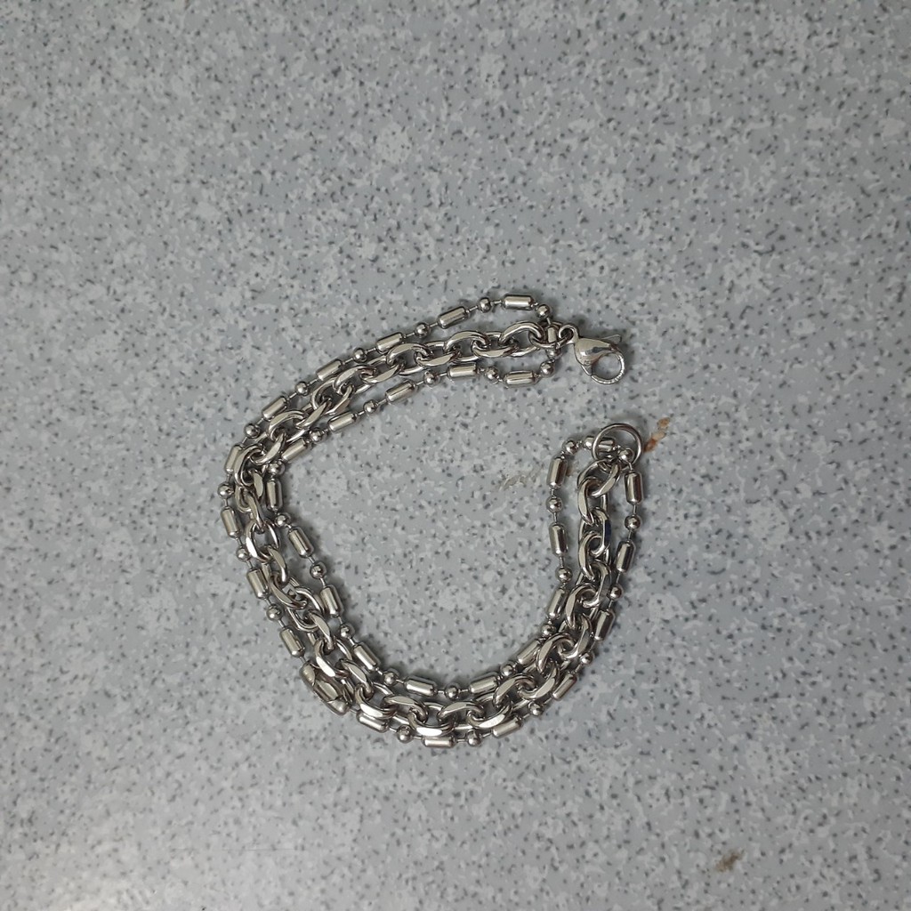 lắc tay inox cao cấp 3 tầng kiểu trúc bi kết hợp dây xích vát canh 5 ly siêu đẹp, không đen, chuẩn thời trang