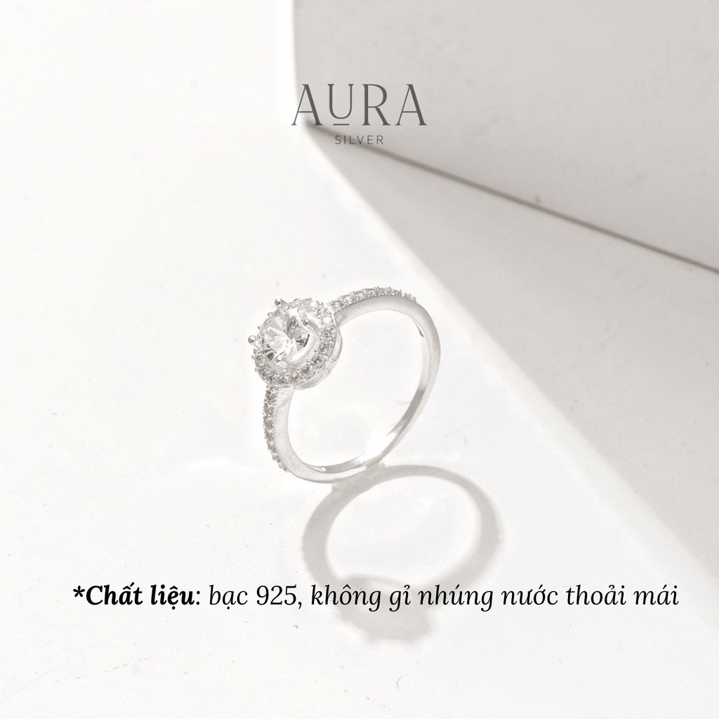 Nhẫn bạc 925 cho nữ kiểu dáng mặt tròn đính đá đẹp-N35-AURASILVER