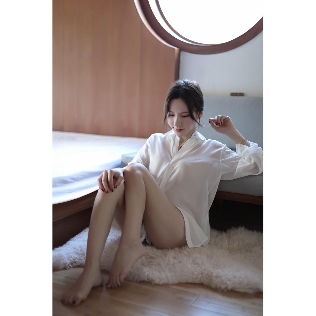 Đồ ngủ sexy áo mơ mi trắng xuyên thấu gợi cảm + quần chip G string 392