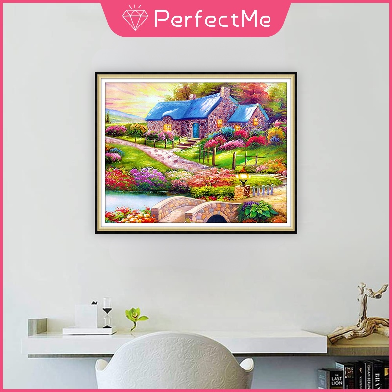 Bộ Tranh Đính Đá 5D Tự Làm Hình Ngôi Nhà Hoạt Hình Trang Trí Nhà Cửa 50x40cm
