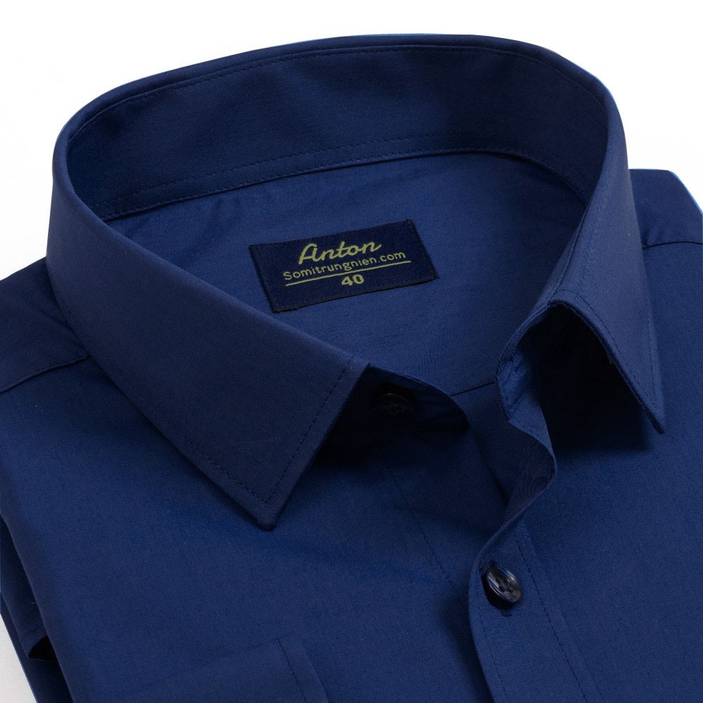 Áo Sơ Mi Nam Công Sở Trung Niên Thương Hiệu Anton Dài Tay Vải Cotton Xanh Đậm Trơn Có Túi - A13 | BigBuy360 - bigbuy360.vn
