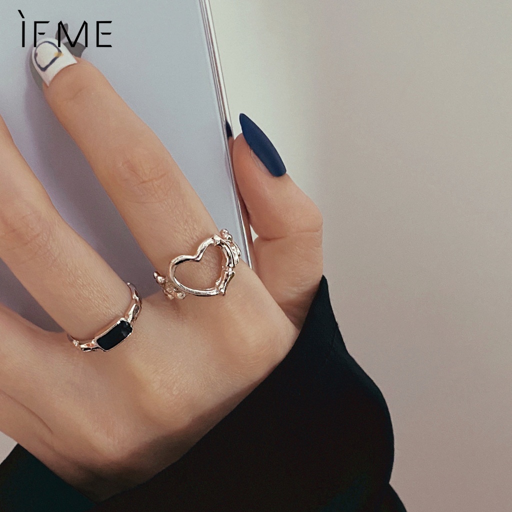 IF ME Bộ Nhẫn Bạc Cắt Lỗ Hình Trái Tim Thời Trang Cho Nữ