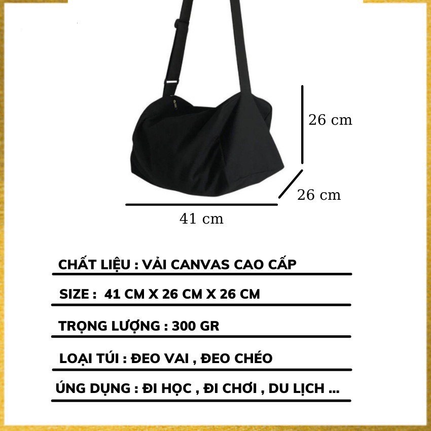 Túi đeo chéo vải canvas trơn cao cấp đi học đi chơi đựng vừa khổ a4 phong cách unisex phù hợp cả nam và nữ