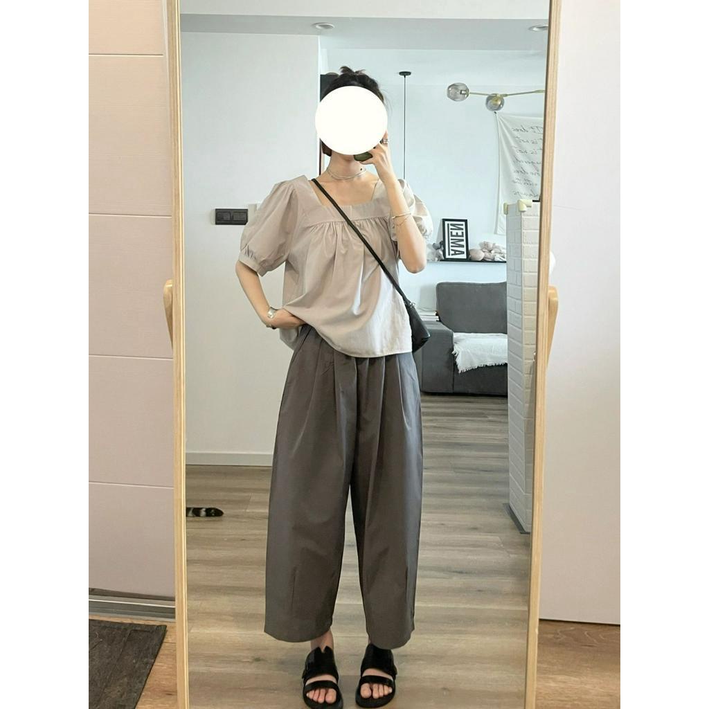 Quần Ống Rộng Lưng Cao Màu Xám 63957