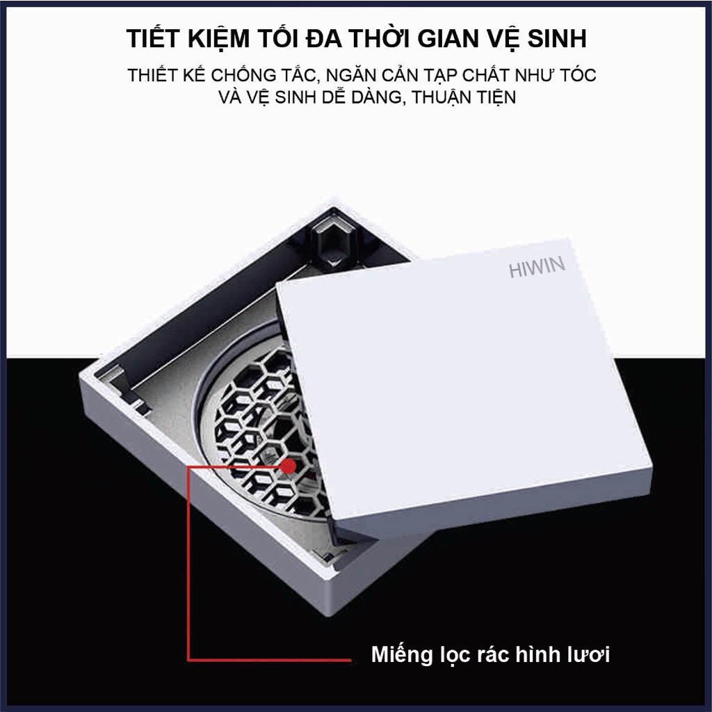Phễu thoát sàn lát gạch chống mùi hôi chất liệu đồng mạ kích thước 100x100mm HIWIN FD-1901