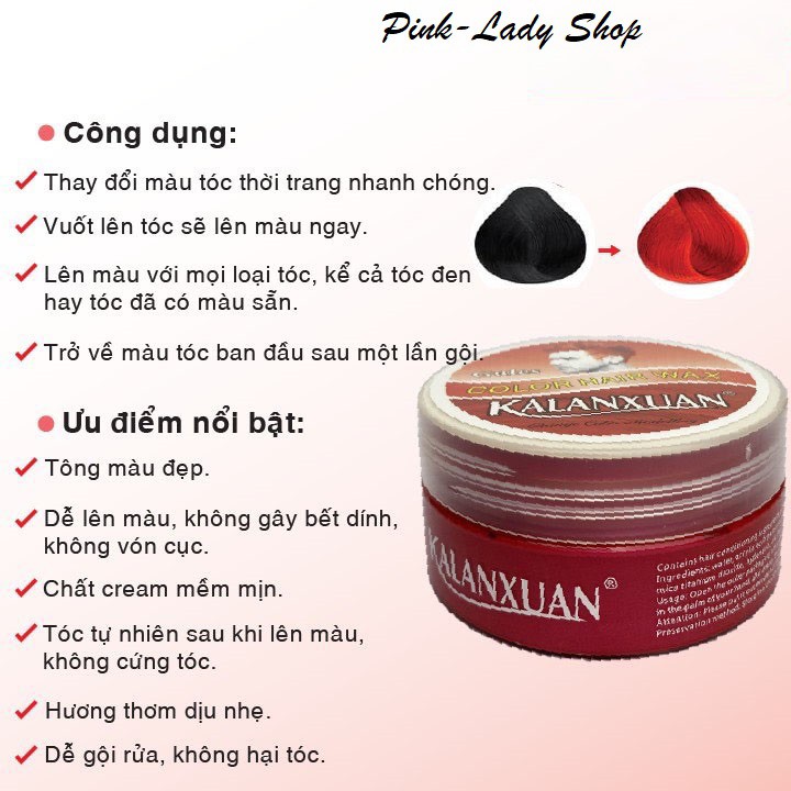 Sáp Nhuộm Tóc Màu Đỏ Đổi Màu Tóc Tạm Thời KALANXUAN 100Ml/Hộp