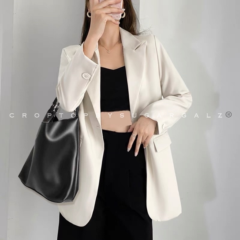 Set Áo vest Blazer dáng dài có nắp túi kèm croptop sát nách ôm body - by SGGz