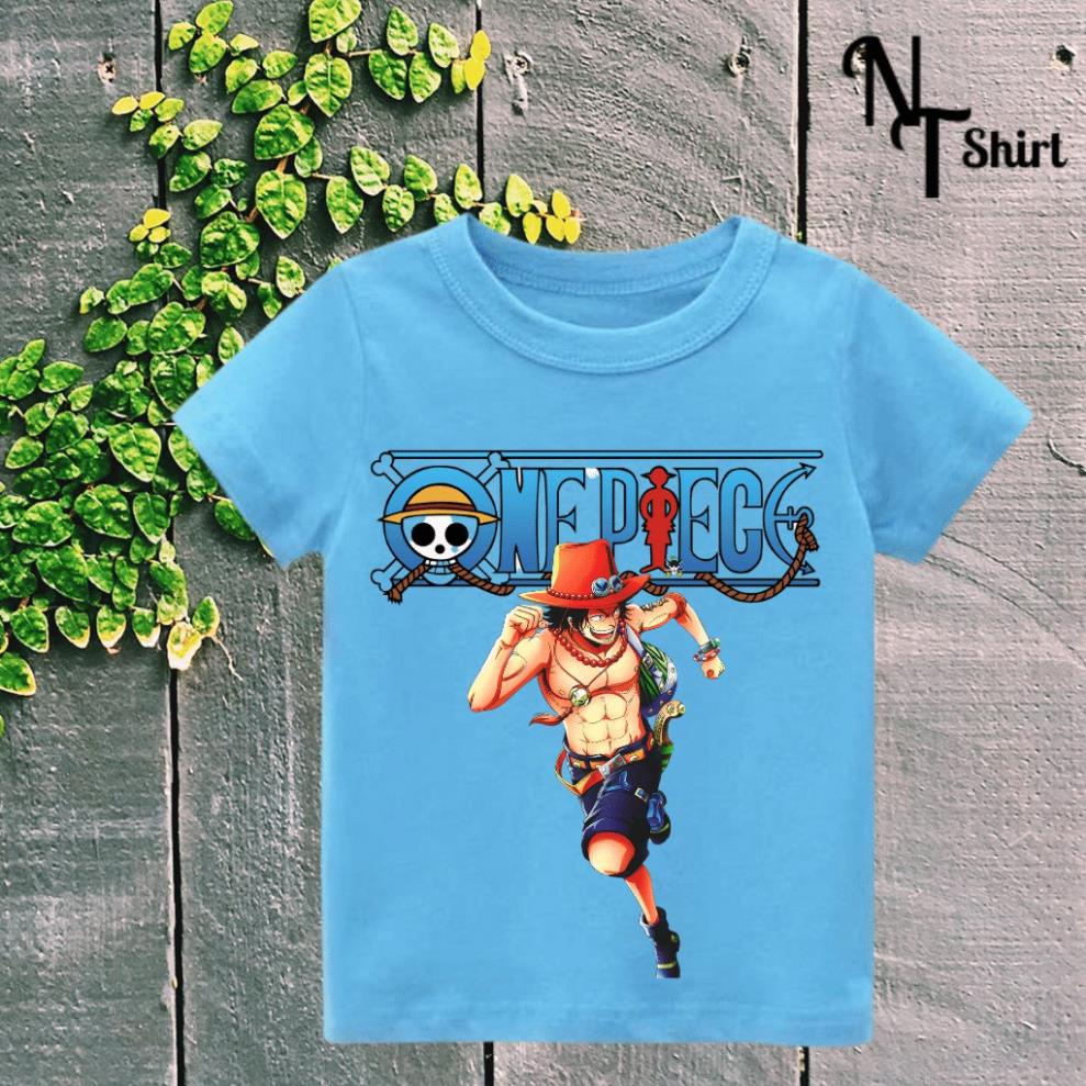 Áo phông bé trai và bé gái, Áo thun trẻ em in hình One Piece Luffy, Áo cotton xuất xịn mặc mát mịn hình in chất lượng 14