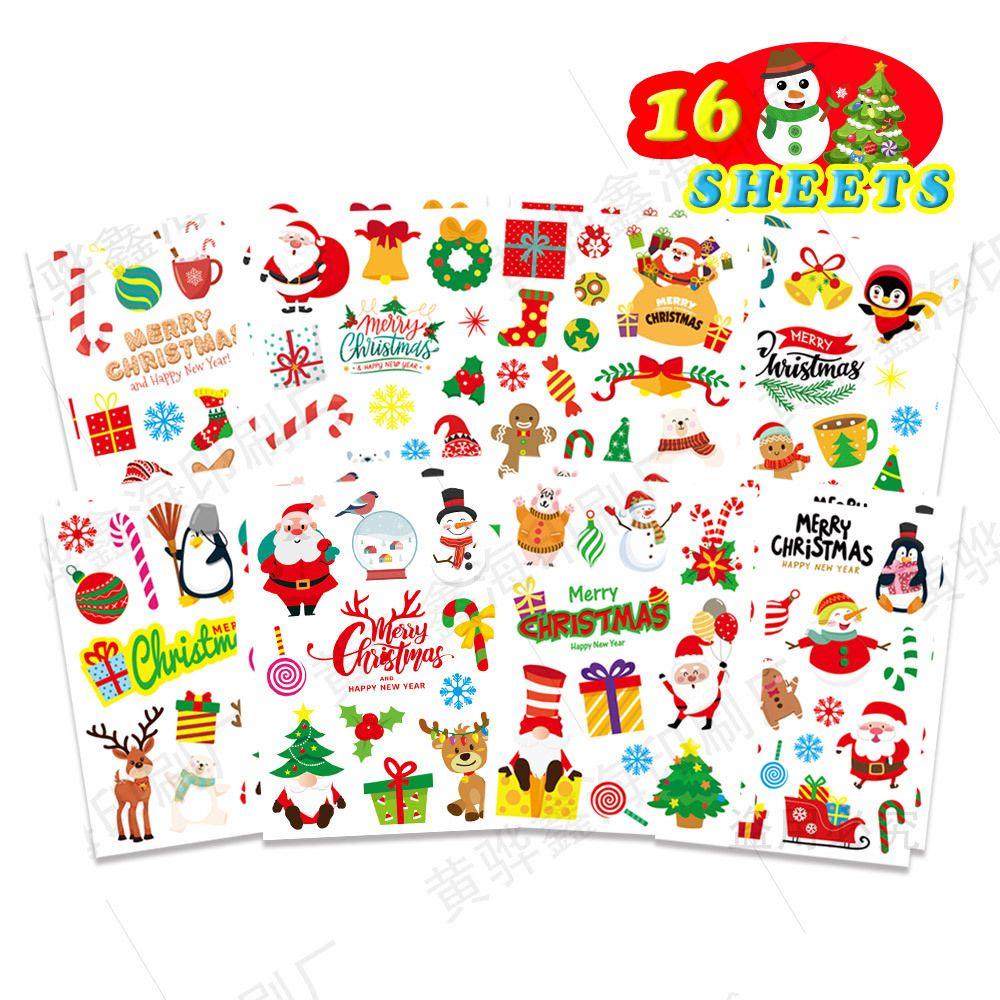 JANE Bộ 16 Tấm Sticker Dán Trang Trí Hình Ông Già Noel / Người Tuyết / Người Tuyết