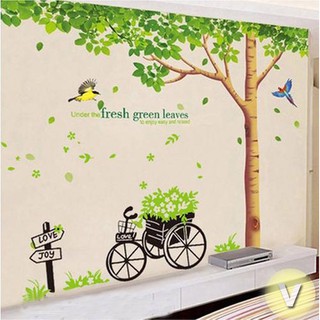Decal dán tường Cây sồi cỡ đại và xe chở hoa