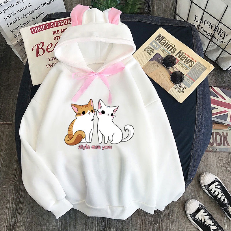 Áo Hoodie Tay Dài Dáng Rộng Dày Dặn In Họa Tiết Dễ Thương Phong Cách Hàn Quốc Thời Trang Cho Nữ