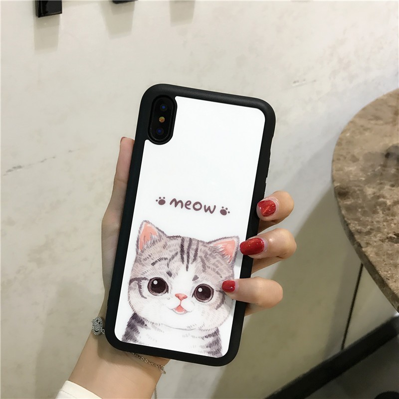 Ốp lưng điện thoại nhựa mềm iPhone 5 5s se 6 6S Plus 7plus 8plus hình mèo Mirror Cat phone Case