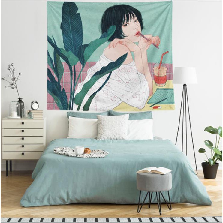 Vải treo tường Decor, trang trí phòng in hình cô gái Nhật Bản (Có Sẵn) | BigBuy360 - bigbuy360.vn