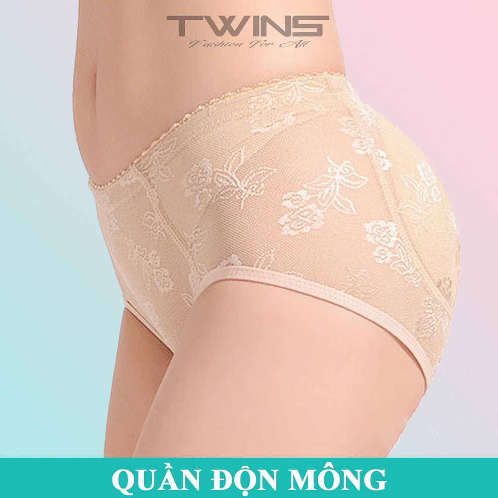 Quần lót nâng độn mông nữ tự nhiên ren cao cấp định hình thông hơi cạp thấp mút tháo rời size 45-60kg