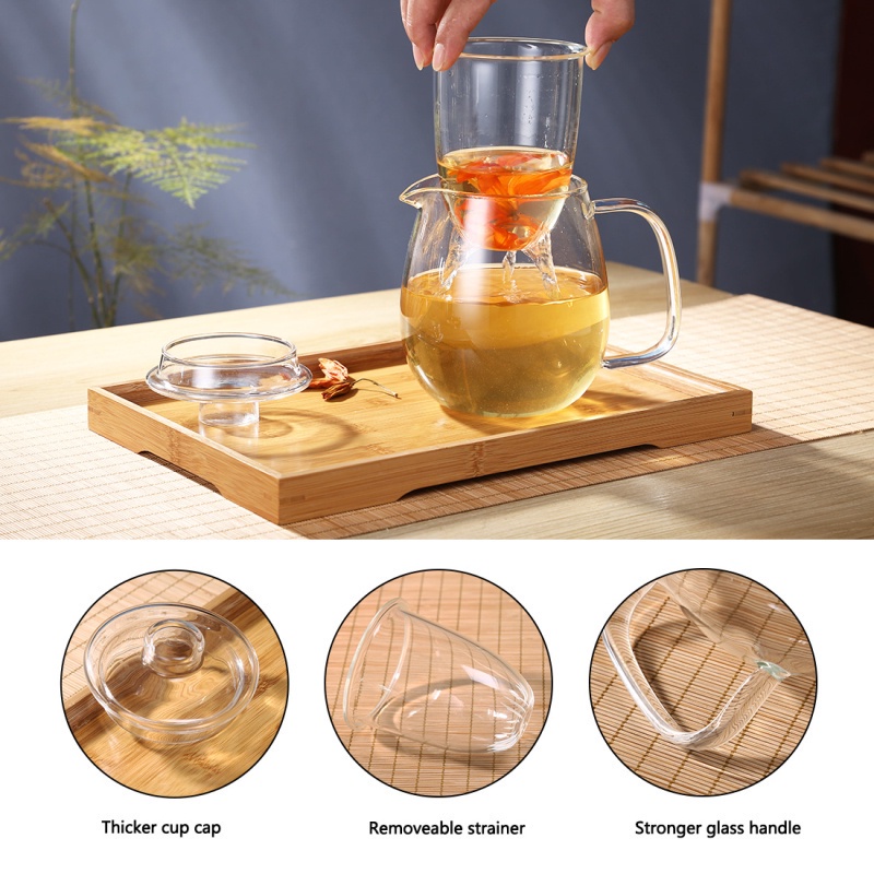 Bình pha trà ONEISALL bằng thủy tinh có ngăn lọc chịu nhiệt tốt chất liệu dày dung tích 600ml 1200ml