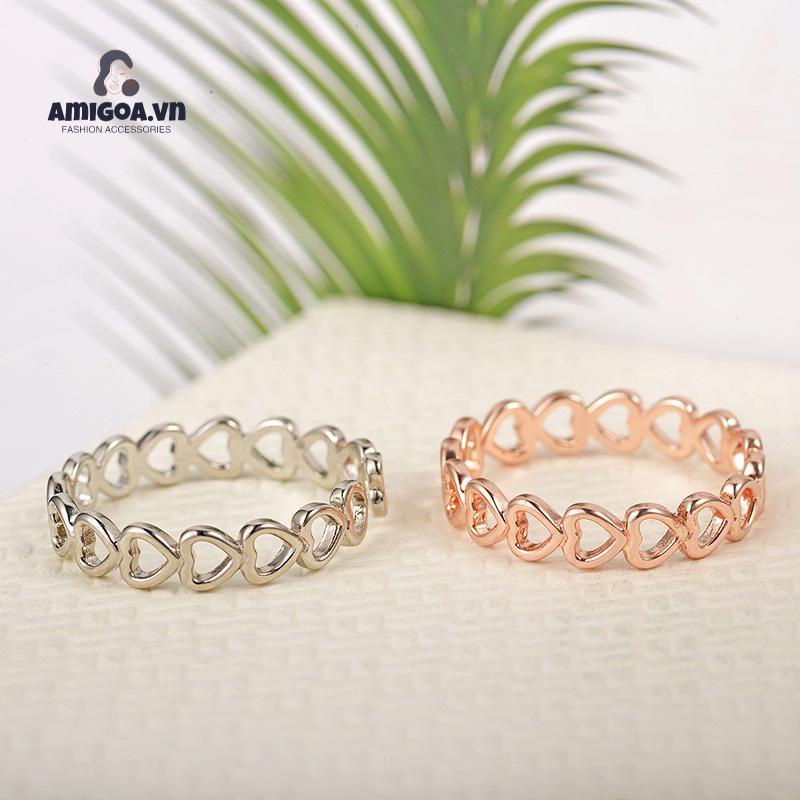 Nhẫn Mạ Đồng Họa Tiết Trái Tim Sáng Tạo Có Thể Điều Chỉnh Cho Nữ