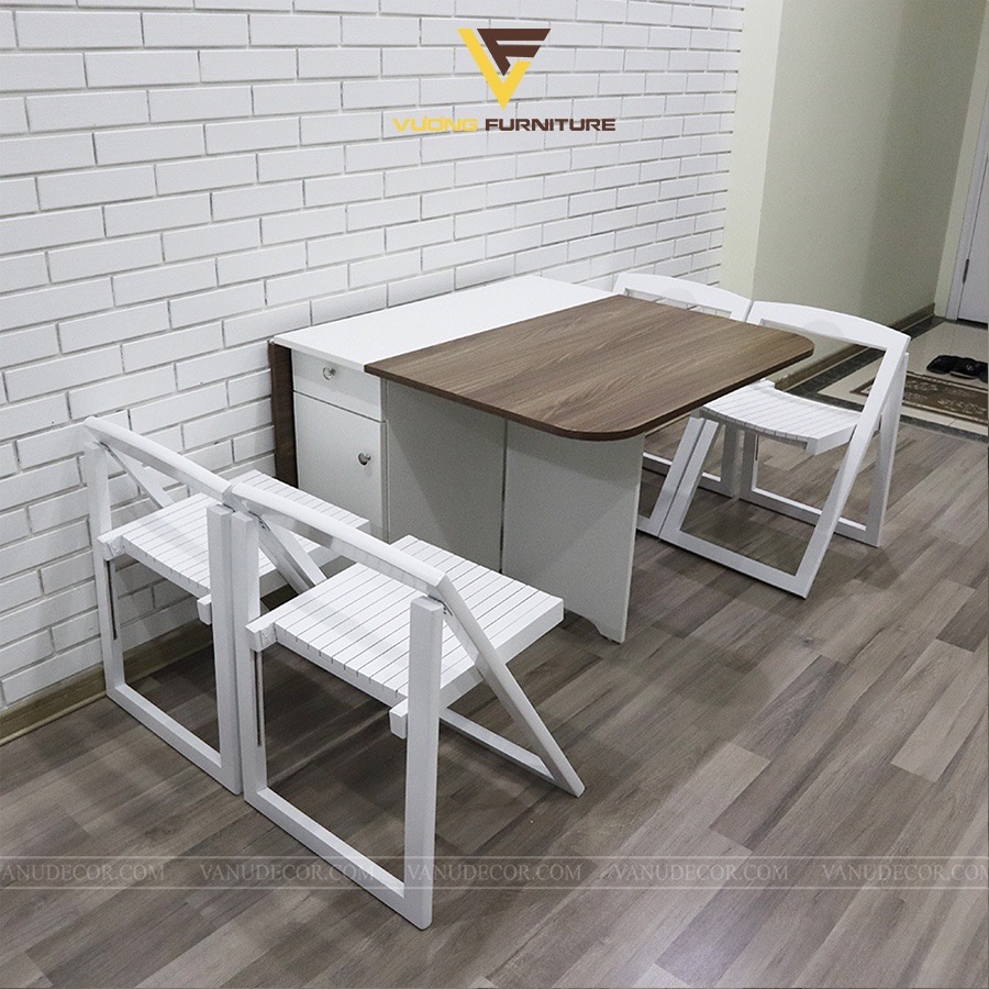 BỘ BÀN ĂN THÔNG MINH GẤP GỌN KIỂU DÁNG BÀN ĂN GỖ MDF CAO CẤP CHỐNG THẤM KIÊM BÀN TRANG TRÍ