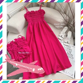 Váy maxi nữ hai dây nhún thun ở ngực, đầm maxi dáng dài