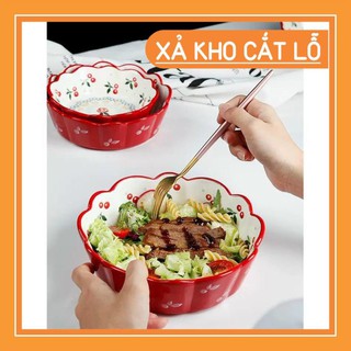 GIÁ SIÊU RẺ Bát sứ tròn miệng lượn hoạ tiết cherry sang chảnh