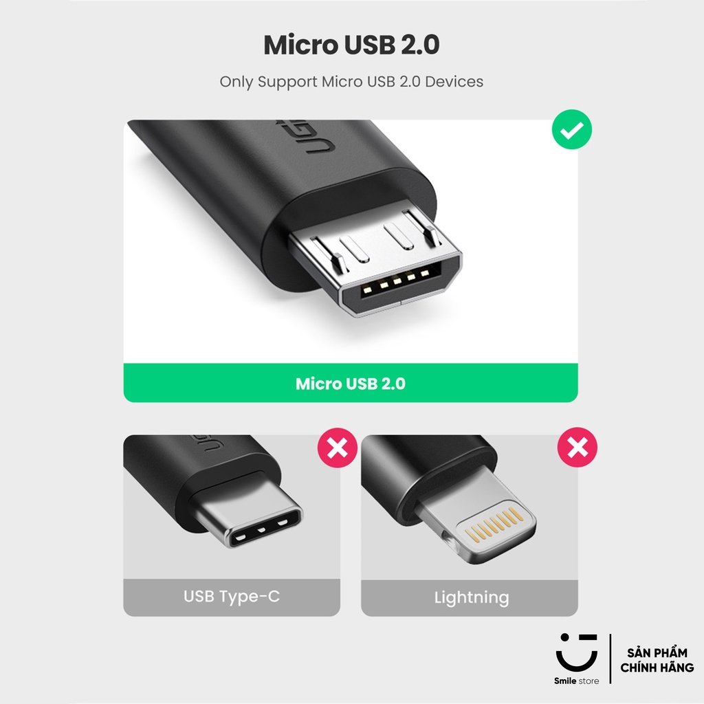 Cáp OTG UGREEN Micro USB 2.0 Cao Cấp US133 - Hàng Chính Hãng